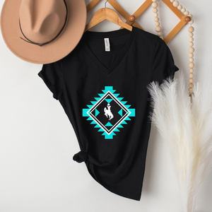 Black V Neck/Aqua Diamond Bella Canvas Jersey T-Shirt