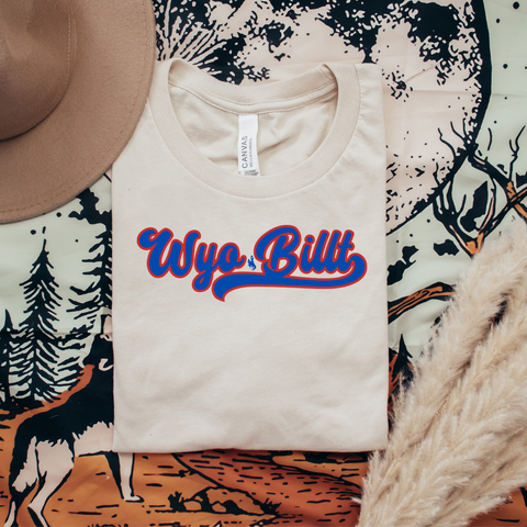 Heather Natural Wyo Billt Script Bella Canvas Jersey CVC Blend Tee