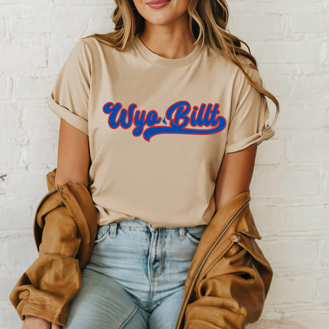 Tan Wyo Billt Script Bella Canvas Jersey CVC Blend Tee