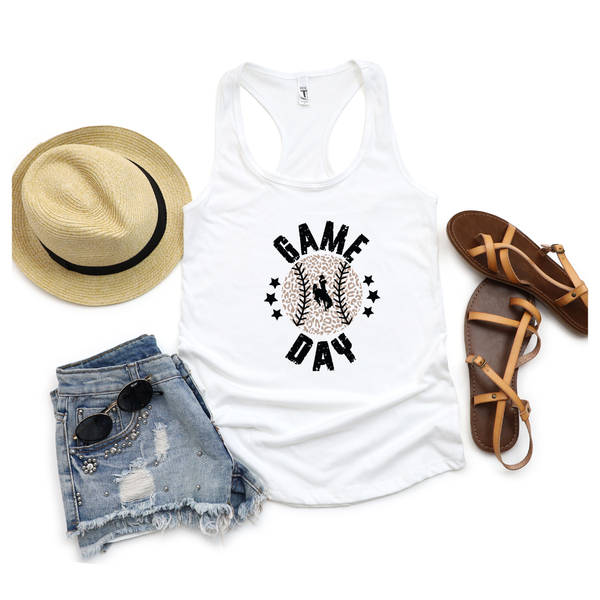 White Metallic Game Day Next Level Racerback Tank