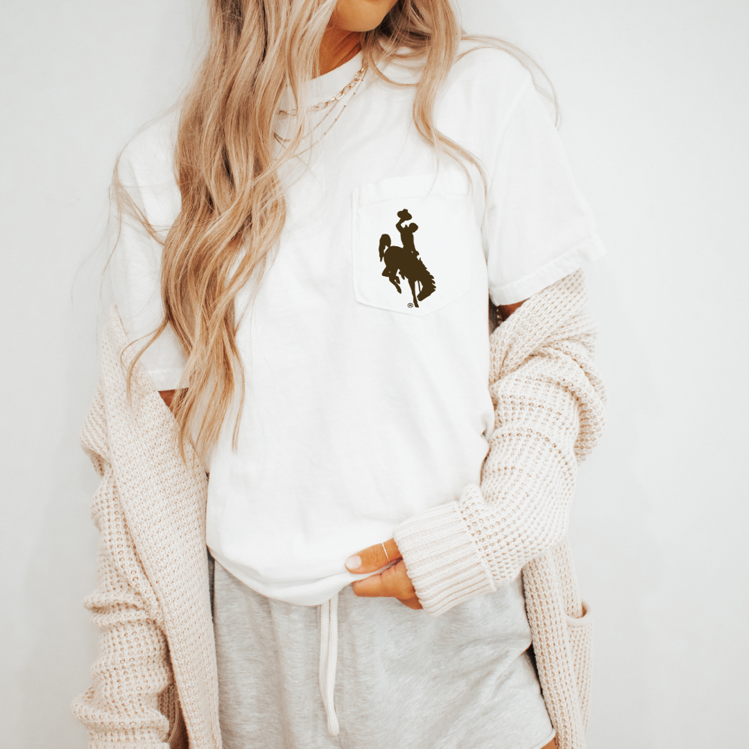 White/ Brown Steamboat Pocket Comfort Colors Tee