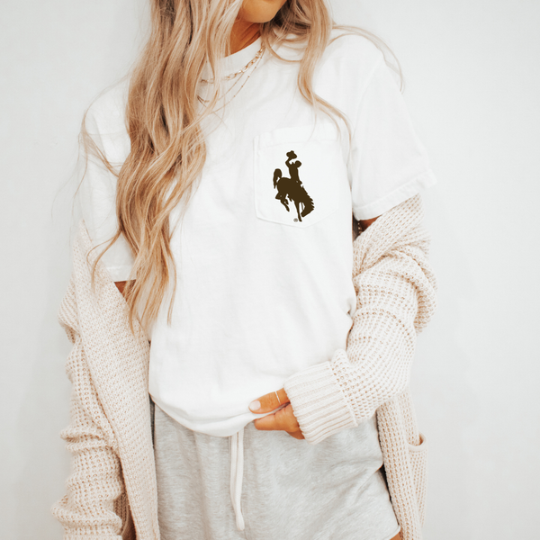 White/ Brown Steamboat Pocket Comfort Colors Tee