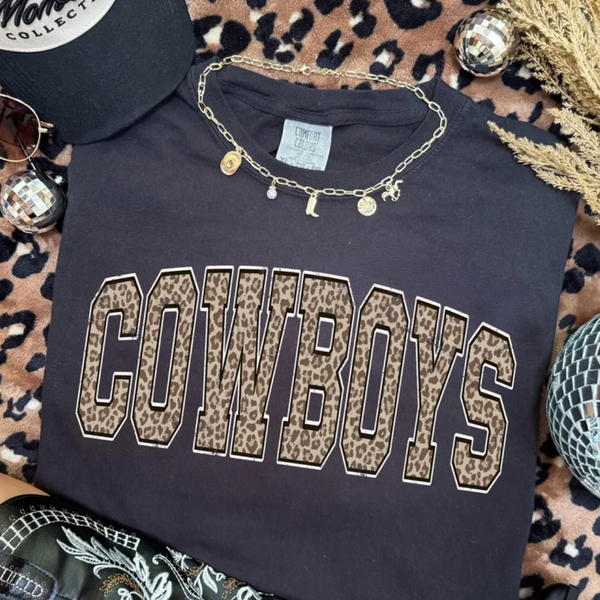 Black Comfort Colors Leopard Cowboys Tee