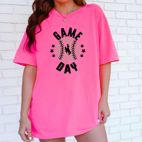 Neon Pink Metallic Gold Game Day Comfort Colors Tee