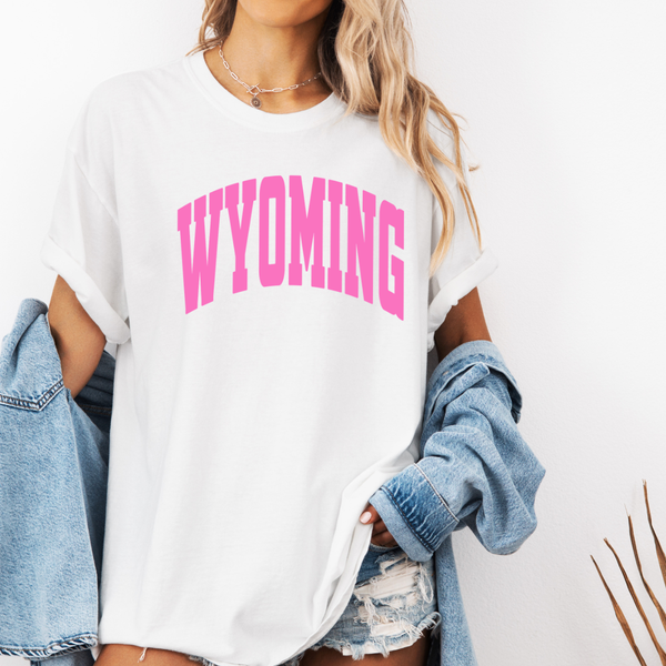 White/Bubblegum Pink Varsity Comfort Colors Tee