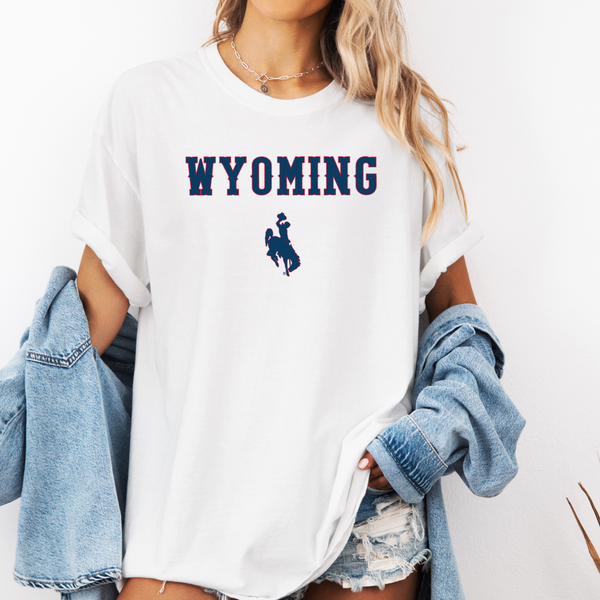 SHORT Sleeve White Red WYO & Blue Comfort Colors Tee