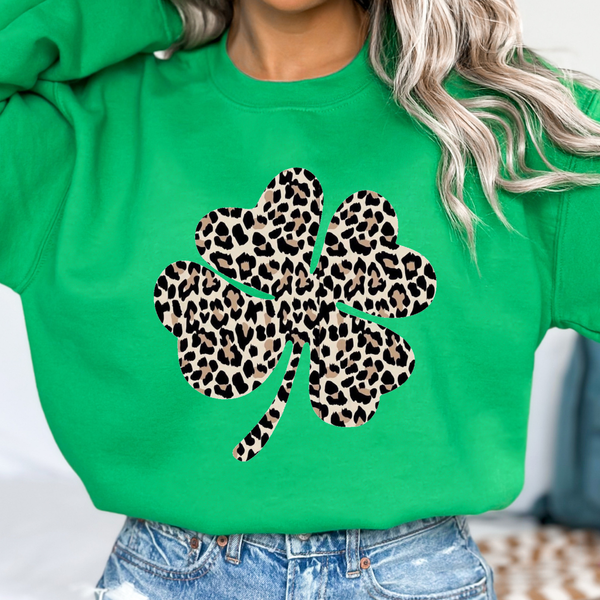 Green/Leopard Shamrock Crewneck