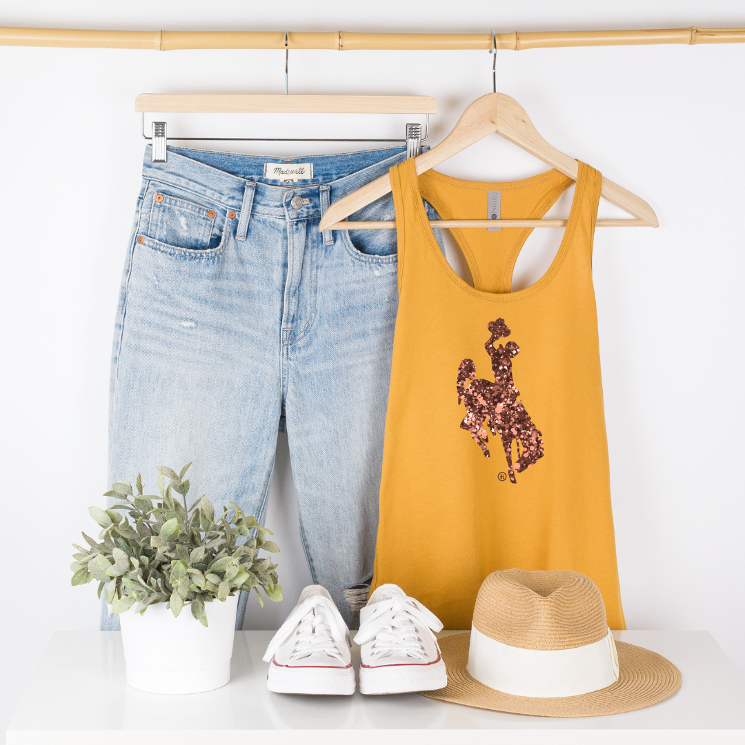 Antique Gold/Brown Glitter Steamboat Next Level Racerback Tank