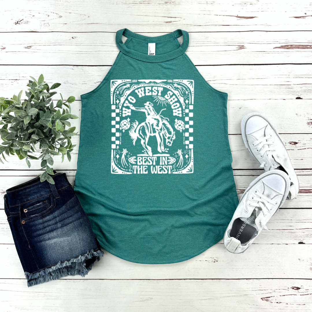 Eucalyptus Heather Blue WYO West Rocker Tank