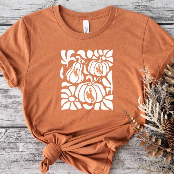 Heather Autumn Pumpkin Floral Bella Canvas Jersey T-Shirt