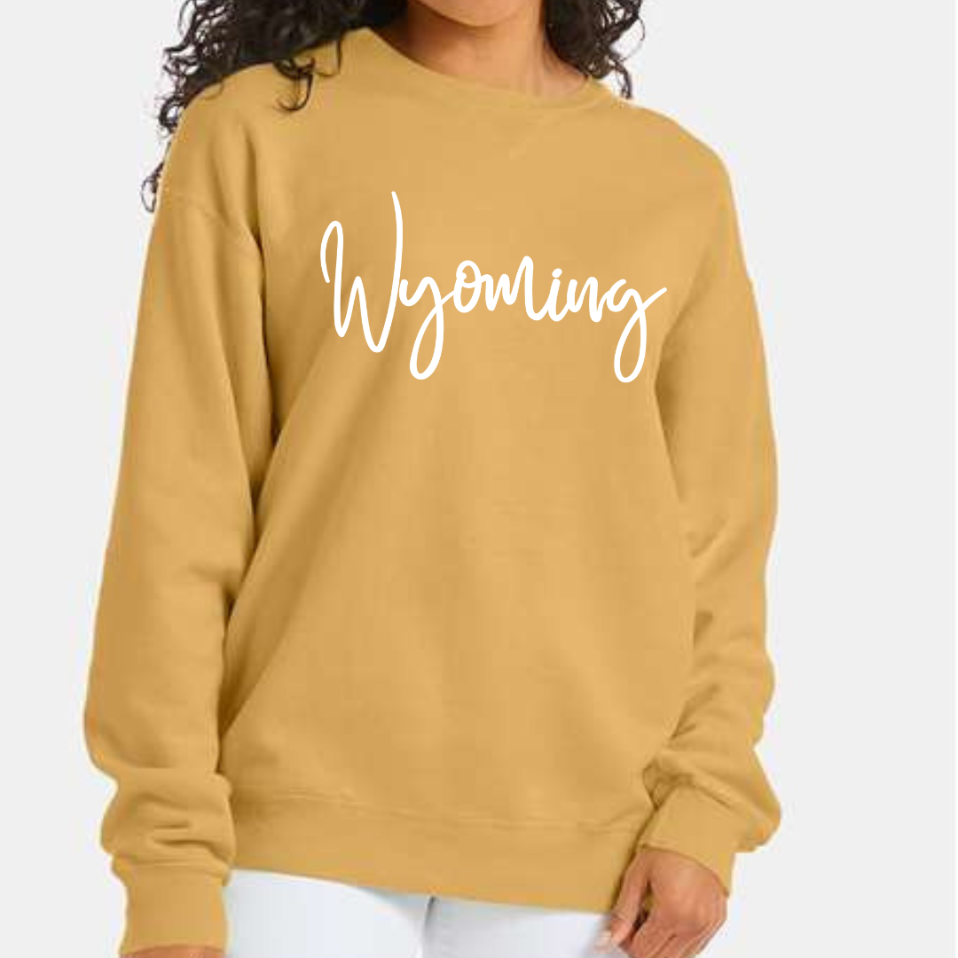 Artisan Gold/Puff Wyoming Script ComfortWash Crewneck