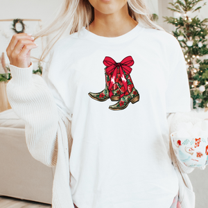 LONG Sleeve White Christmas Boots Comfort Colors Tee