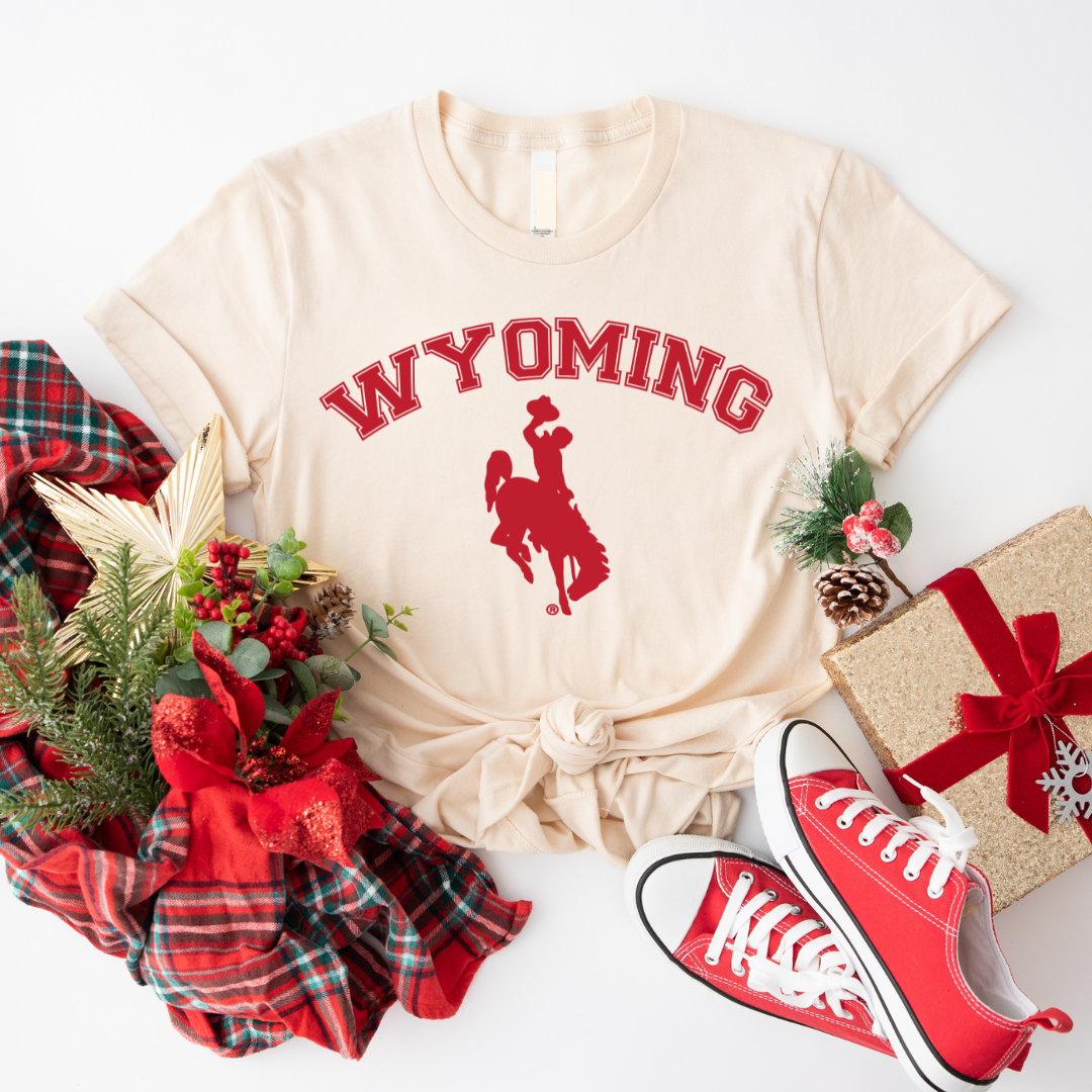 Natural/Red Wyo Steamboat Bella Canvas Tee