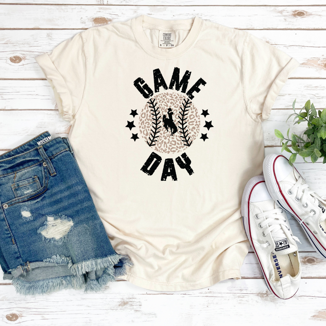 Ivory SHORT Sleeve Baseball/Softball Metallic Gold Game Day Comfort Colors Tee