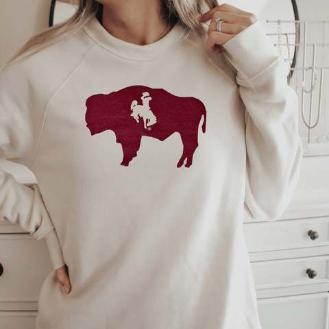 Heather Dust Bella Canvas/Crimson Metallic Buffalo Steamboat Fleece