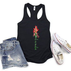 Black/Indian Paintbrush Next Level Racerback Tank