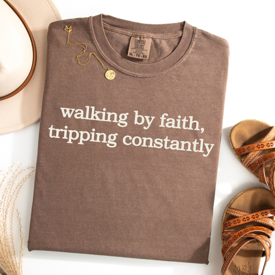 Espresso Walking By Faith Comfort Colors Tee