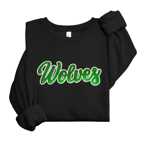 Kelly Green Sequin Wolves Crewneck