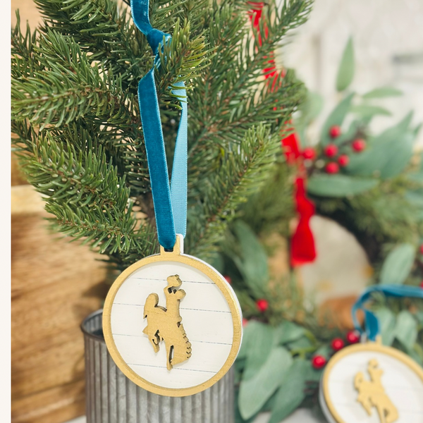 Sapphire/Gold Velvet Steamboat Christmas Ornament