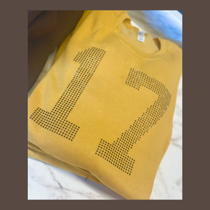 "17" Heather Mustard/Brown Rhinestone Bella Canvas Fleece {pre-order}