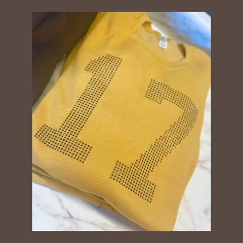 "17" Heather Mustard/Brown Rhinestone Bella Canvas Fleece {pre-order}