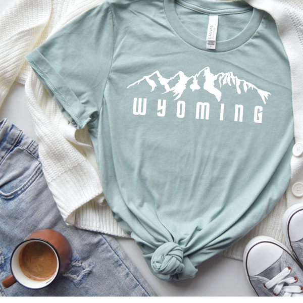 Heather Dusty Blue/Wyo Tetons Bella Canvas Tee