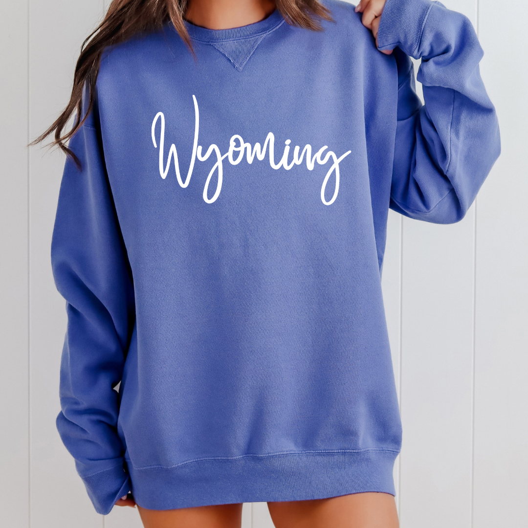 Forte Blue/Puff Wyoming Script ComfortWash Crewneck