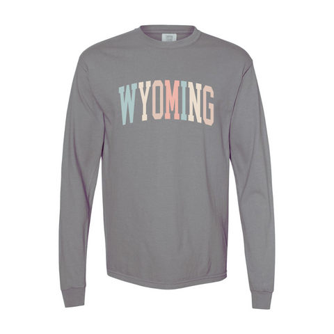 LONG Sleeve Pastel Varsity WYO/Granite Comfort Colors Tee