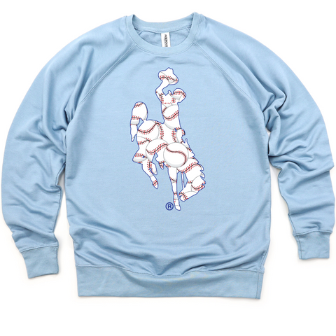 Misty Blue Midweight French Terry Baseball Steamboat Crewneck