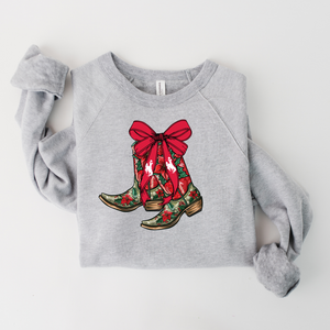 Heather Gray Christmas Boots Bella Canvas Crewneck