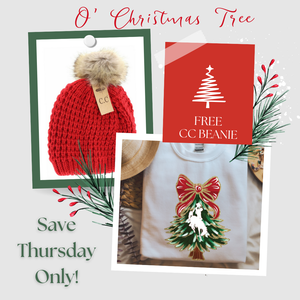 White O' Christmas Tree Crewneck + Free Red CC Pom Beanie