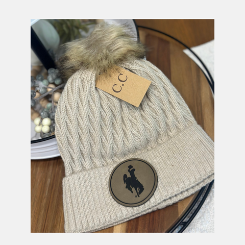 CC Beige Honey Comb/Tan Steamboat Patch Pom Beanie