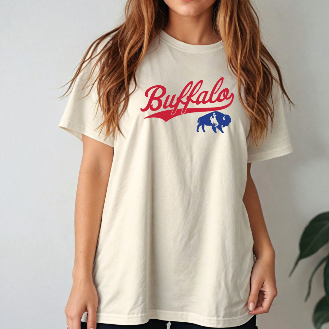 Heather Natural Buffalo Billt Vintage Script Softstyle Tee