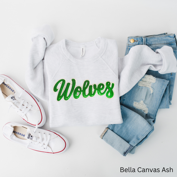 Kelly Green Sequin Wolves Crewneck