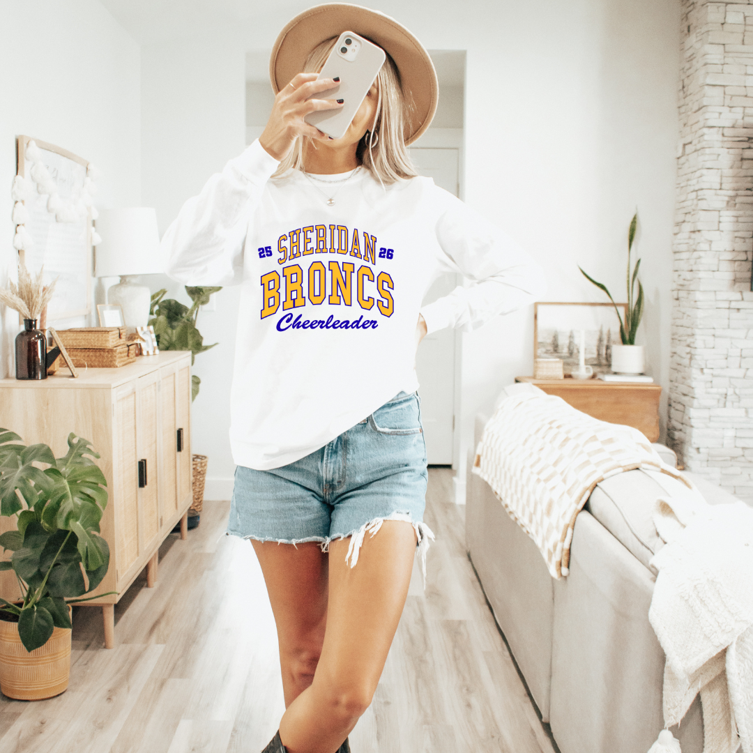 White Long Sleeve Bronc Cheerleader Comfort Colors Tee