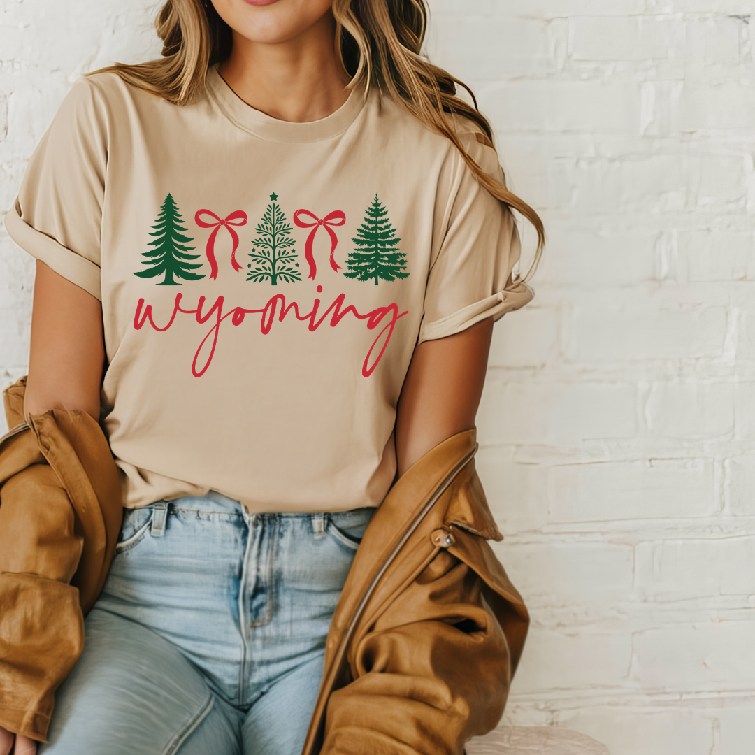 Heather Tan/Christmas Bows Bella Canvas Tee
