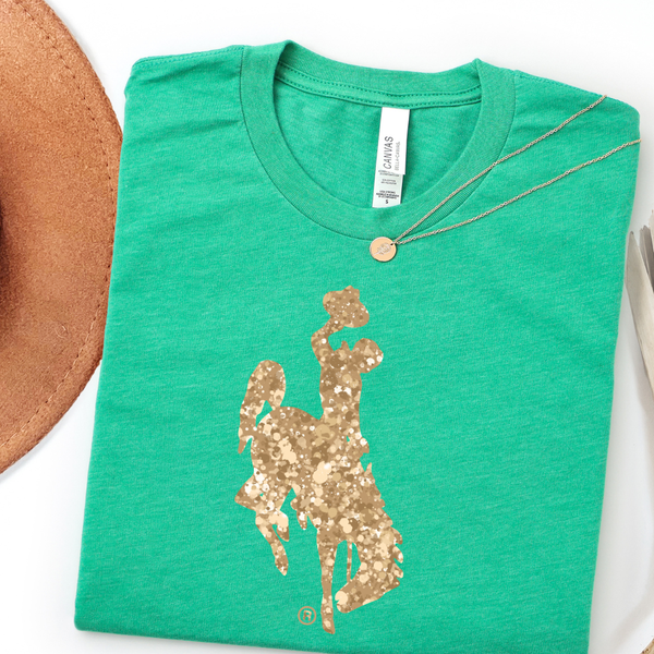 Heather Kelly/Old Gold Glitter Steamboat Bella Canvas Tee