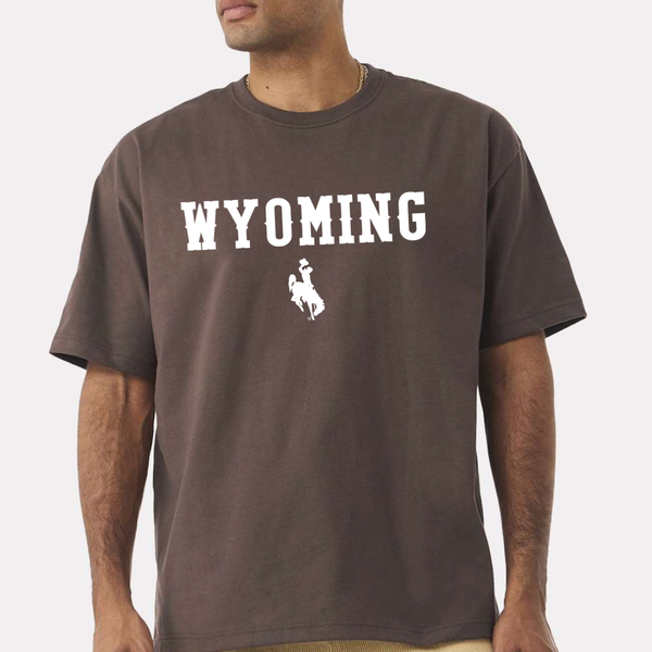 Heavyweight Cocoa/NCAA White Wyoming Bella Canvas Tee
