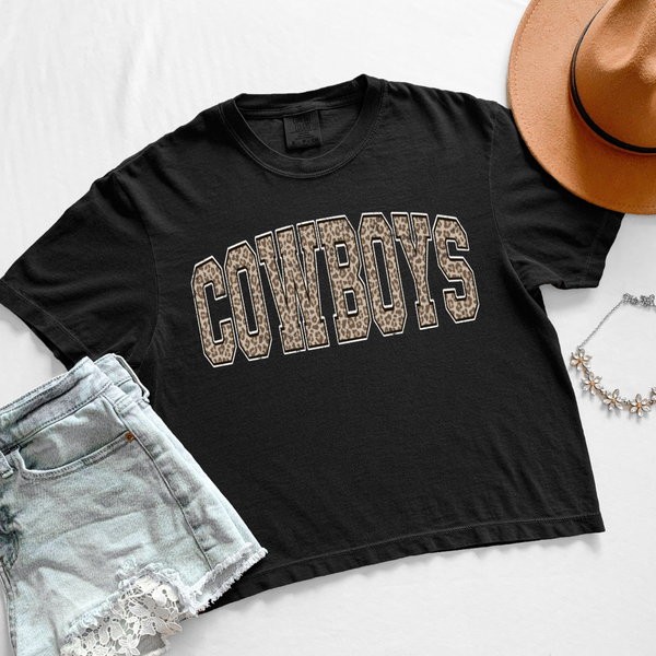 BLack Womens Boxy Leopard Cowboys Comfort Colors Tee