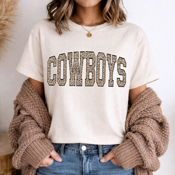 Ivory Womens Boxy Leopard Cowboys Comfort Colors Tee