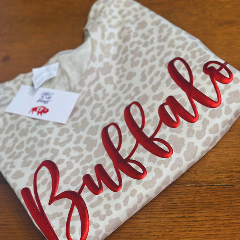 White Leopard /Red Metallic Puff Buffalo Tee