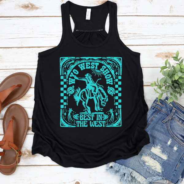 Black & Aqua WYO West Bella Flowy Racerback Tank