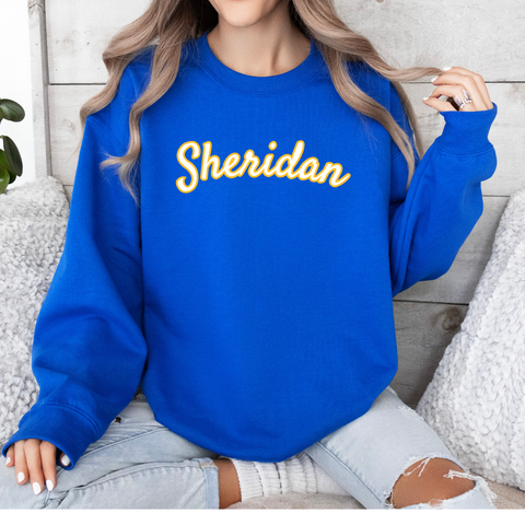 CREWNECK Royal Sheridan Script Cheerleader Gildan