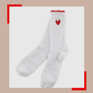 Cozy Socks White Red Heart/Red Trim