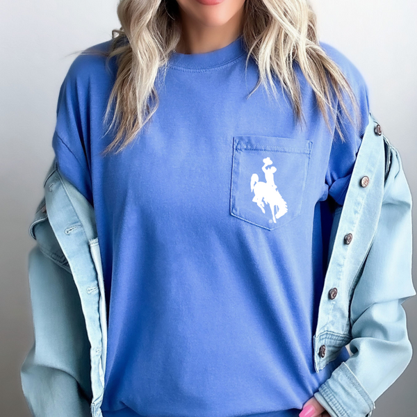 Flo BlueLONG Sleeve POCKET/ White Steamboat Comfort Colors Tee