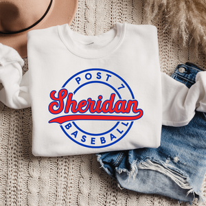 White Gildan Post 7 Sheridan Baseball Crewneck {pre-order}