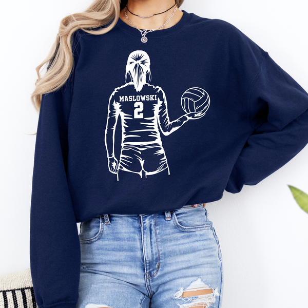 PONYTAIL Volleyball Player Silhouette Gildan CREWNECK Sweasthirt