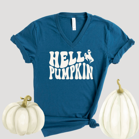Dark Teal Hello Pumpkin Bella Canvas Jersey T-Shirt