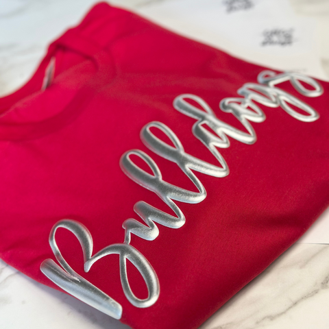 Bulldogs Red & Silver Puff Bella Canvas Tee
