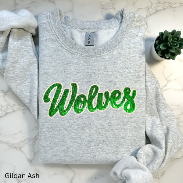 Kelly Green Sequin Wolves Crewneck